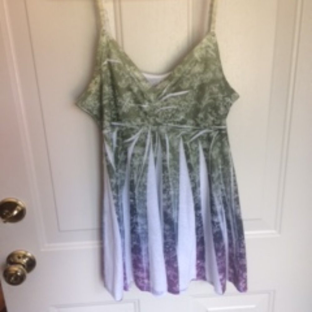 MUDD summer top - spaghetti strap - green, purple, white.  Size L
